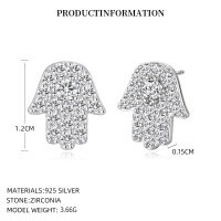 wholesale S925 Sterling Silver Wholesale Women's Earrings, Evil Eye & Hamsa Hand Design with Starry Accents,INS-E5146_White Zirconium Platinum 925 Silver