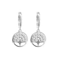 wholesale S925 Sterling Silver Micro-Inlaid Zirconia Tree of Life Hoop Earrings with Ear Clasp, Peace Tree Fashion Minimalist Earrings-Platinum 925 silver