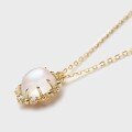 wholesale S925 Silver Plated 14K Gold French Retro Light Luxury Style White Moonstone and White Zircon Necklace-0-5