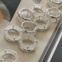 wholesale S925 Sterling Silver New Chinese Style Icy Translucent White Chalcedony Double-Layer Ring, Personalized Design, High-End Sense Index Finger Ring, Elegant Hand Jewelry-Platinum US No. 5 (Hong Kong 10-11)