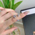 wholesale S925 Sterling Silver Korean and Japanese Light Luxury Women's Ring with Big and Small Eye Zircon Inlay, High-End Fashion Adjustable Open Ring-0-1