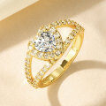 Metal Cross Fork Double-Layer Heart Diamond Ring for Women-0-5