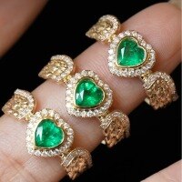 wholesale S925 Sterling Silver Red Elk All-Over French Light Luxury Heart Ring, Versatile Fashion Statement Ring, Pinky Ring for Daily Women's Wear-BZ0471-Gold US size 6