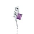 wholesale 925 Silver Designer Brooch Pendant Two-in-One Bird Original Design Natural Amethyst Gemstone Necklace Pendant-0-0