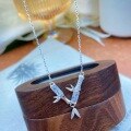 wholesale S925 Sterling Silver Bamboo-Inspired Diamond Accent Necklace, Fashionable and Minimalist Luxury Niche Design Collarbone Chain for Girlfriend-0-0