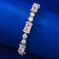 wholesale S925 silver new style ice-cut 6*8 pink diamond inlaid with full pave diamonds, luxurious and simple elegant-0-2