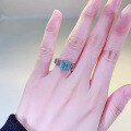 wholesale S925 silver new 6*8mm rectangular flat-cut aqua blue square ring for women, fashionable, simple, and elegant-0-3