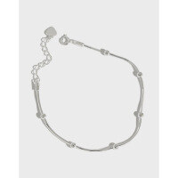 wholesale S925 Sterling Silver ST061 Korean Style Fashion Simple and Chic Round Bead Snake Chain Bracelet-Silver 925 silver