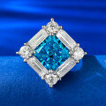 wholesale 925 Sterling Silver MuJing Jewelry New 8*8 Aqua Ice Flower-Cut High-Carbon Diamond Fashion Square Ring for Women-0-0
