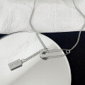wholesale 925 Sterling Silver Paper Clip Necklace New Trend Minimalist Love Letter Pendant Collarbone Chain-0-3