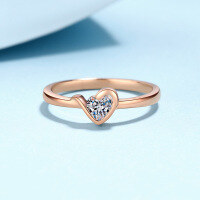 wholesale S925 Sterling Silver Champagne Gold Plated Moissanite Heart Ring, Petite and Minimalist for Versatile Styling-30 points Moissanite (Champagne Gold)  No. 18