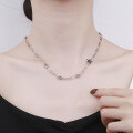 wholesale S925 Sterling Silver Korean Style Personality Internet-famous Twisted Piece Patchwork Chain Trendy Creative Black Zircon Star Necklace-0-2