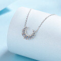 wholesale S925 Sterling Silver Moissanite Necklace for Women, Crescent Moon Smile with Inlaid Diamonds Collarbone Chain, Exquisitely Sweet and Sophisticated-0-2