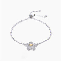wholesale S925 Sterling Silver Diamond-Encrusted Adjustable Beaded Plum Blossom Bracelet for Women Fashion Jewelry Wholesale and Dropshipping-003280-Platinum 925 Silver