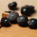 wholesale Metal material with sandalwood spacer beads, black sandalwood inlaid with magnesite, exquisite pattern carving, tassel pendant, DIY handmade wooden ornament-0-3