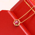 wholesale 925 Silver Ginza Limited Ruby Gemstone Set Geometric Hexagon Retro Royal Necklace Earrings Ring-0-3