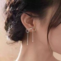 wholesale S925 silver small and simple smooth bow tassel earrings cute sweet ins earrings M01291-S925 silver pair gold>925 silver