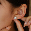 S925 Sterling Silver Moissanite Round Double-Layer Hip Hop Earrings-0-1