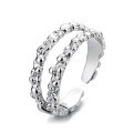 wholesale S925 Metal Cloud Tide Pavilion Korean Style Foil Textured Irregular Design Double-Layer Hollow Out Minimalist Ring for Women-0-4
