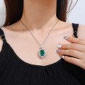 wholesale S925 Sterling Silver Full Diamond Pigeon Egg Collarbone Necklace for Women, Cross-Border European and American Emerald Necklace Wholesale-0-3