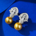 wholesale 925 silver new fashion vintage-style 11mm artificial golden pearl earrings, hot on TikTok-0-2