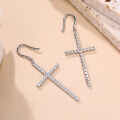 wholesale S925 Sterling Silver Plated with 18K Gold Full-Drill Moissanite Cross Ear Hooks, European and American Style Fashion Earrings-0-1