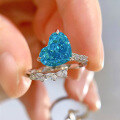 wholesale 925 silver full-set new style aquamarine and high carbon diamond ring, 8*10 heart-shaped women's ring-0-1