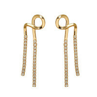 wholesale S925 silver plated with 14k gold, French vintage-inspired luxury irregular curve chain earrings with white zirconia-Line earrings 925 silver
