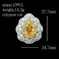 wholesale 925 Silver Gold-Plated Ring with High-Carbon Diamond Ice Flower Iridescent Yellow Teardrop Shape, Small and Exquisite, Versatile Jewelry for Women-0-1