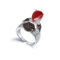 wholesale S925 Silver Original Adjustable Red Agate Ring with Crab Design, Niche Style, Natural Gemstone-0-0