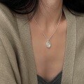 wholesale S925 Sterling Silver Natural Mother-of-Pearl Iridescent Shimmer Oval Shell Necklace Minimalist Design Small Collarbone Chain Ins Style-0-3