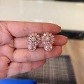 wholesale S925 Sterling Silver Super Fairy Pink Zircon Flower Pearl Ear Studs French Retro Elegant and Fashionable Earrings-0-0