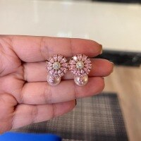 wholesale S925 Sterling Silver Super Fairy Pink Zircon Flower Pearl Ear Studs French Retro Elegant and Fashionable Earrings-Gold 925 silver