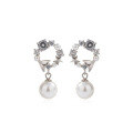 wholesale 925 Sterling Silver Diamond-Encrusted Super Sparkly Mermaid Tail Earrings for Women, Small Niche Design Versatile Ear Accessories Light Luxury High-End Pearl Ear Studs-0-4