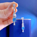 wholesale 925 Silver New Jewelry Fat Square Ice Flower Cut 6*6 High Carbon Diamond Aquamarine Earrings with a Premium Feel-0-1