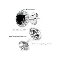 Sterling Silver Black Moissanite Football Stud Earrings Wholesale-Black  925 Silver