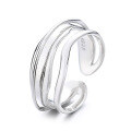 wholesale S925 Sterling Silver Korean Style Minimalist Multi-Layer Line Design Trendy Open Adjustable Ring-0-4