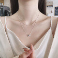 wholesale S925 Sterling Silver Korean-style 3D Heartbeat Double Layer Chain Design Internet-famous Sweet Collarbone Necklace-0-0