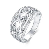 925 Silver Exaggerated Hollow 3D Figure-8 Ring, Customizable Unique Design-Moissanite 1.0mm*94 beads  US size 6/Hong Kong size 13