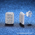 S925 Sterling Silver Moissanite Full Diamond Sparkling Square Sugar Earrings Wholesale-0-0