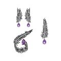 wholesale S925 Sterling Silver Vintage Feather Jewelry Set with Gemstone Earrings Pendant Brooch and Natural Topaz Crystal Ring-0-4