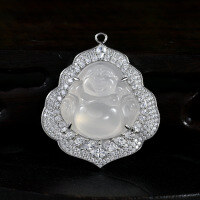 wholesale 925 Silver She's Jewelry Cross-Border New National Style White Buddha Pendant Fashionable Light Luxury Necklace 45cm Adjustable-White【P3583】 Chain length 45cm