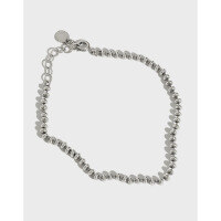 wholesale S925 Sterling Silver SA186 Korean Style INS Retro Minimalist Round and Flat Beaded Chain Bracelet for Women Student Silver Jewelry-Vintage Silver 925 Silver