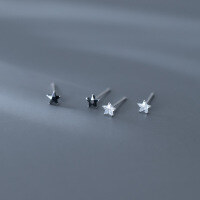 wholesale S925 Sterling Silver Star Ear Studs with Diamond Inlaid, Korean Style Minimalist Five-Point Star Trendy Elegant Ear Accessories G9983-S925 silver pair with white diamonds 925 silver