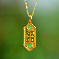 wholesale Gold-Plated New Chinese Style Antique Craft Silver Inlaid with Hetian Jade Jasper Pendant Necklace Retro Luxury Women's Collarbone Chain-0-3