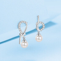 wholesale Platinum 925 Silver Earrings for Women, Korean Style Fashion 5A Flawless Freshwater Pearl with Moissanite Earrings-6-7mm pearl/21 point moissanite 925 silver