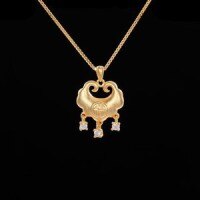 Sterling Silver Women's Necklace with Mosaic Lock Pendant-S925 sterling silver, 18K gold, and 3-point moissanite beads.