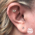wholesale 925 Sterling Silver Single Butterfly Stud Earring with Diamond Piercing Cartilage, Trendy INS Style-0-3