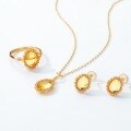 wholesale 925 Silver Plated with 10K Gold Japanese Light Luxury Synthetic Citrine Leaf Round Pendant Women's Vintage Style-0-3
