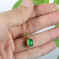 S925 Sterling Silver Necklace with Green Chalcedony Pendant-0-3